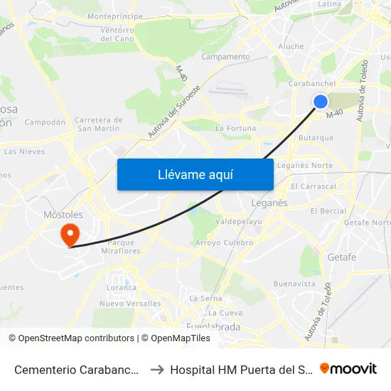 Cementerio Carabanchel to Hospital HM Puerta del Sur map