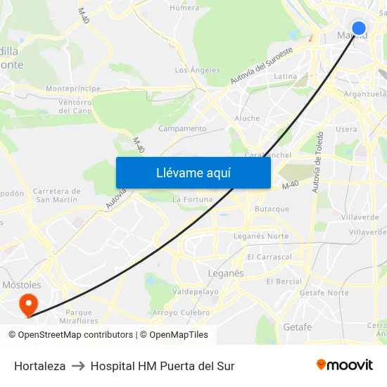 Hortaleza to Hospital HM Puerta del Sur map