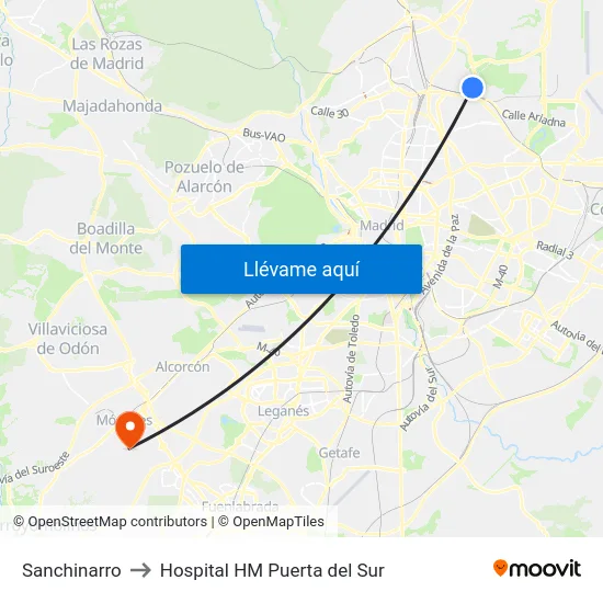 Sanchinarro to Hospital HM Puerta del Sur map