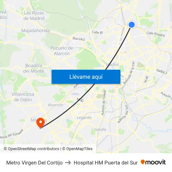 Metro Virgen Del Cortijo to Hospital HM Puerta del Sur map