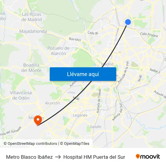 Metro Blasco Ibáñez to Hospital HM Puerta del Sur map