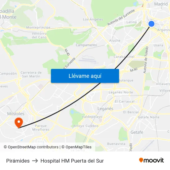 Pirámides to Hospital HM Puerta del Sur map