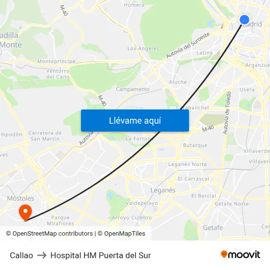 Callao to Hospital HM Puerta del Sur map