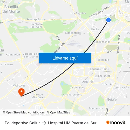 Polideportivo Gallur to Hospital HM Puerta del Sur map