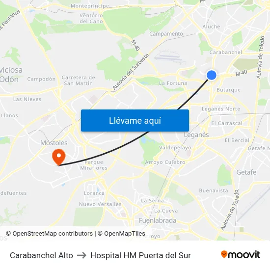 Carabanchel Alto to Hospital HM Puerta del Sur map