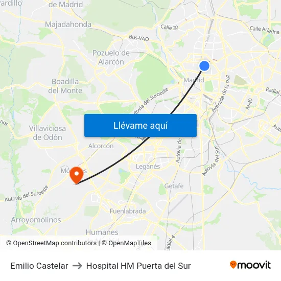 Emilio Castelar to Hospital HM Puerta del Sur map