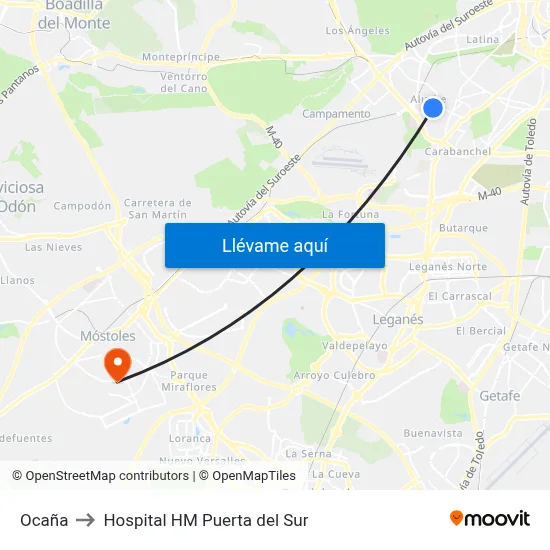 Ocaña to Hospital HM Puerta del Sur map