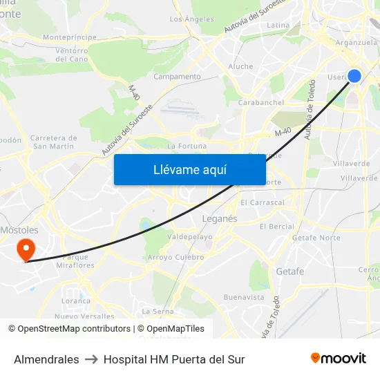 Almendrales to Hospital HM Puerta del Sur map