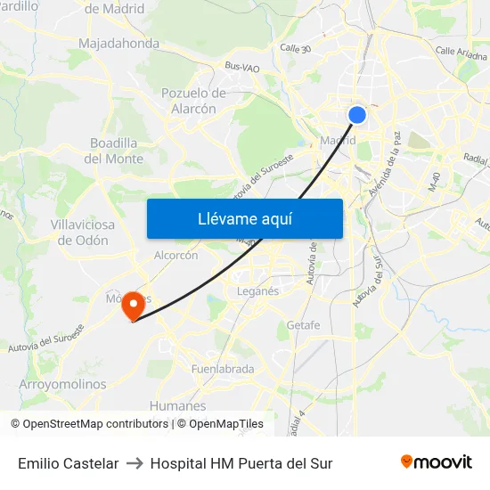 Emilio Castelar to Hospital HM Puerta del Sur map