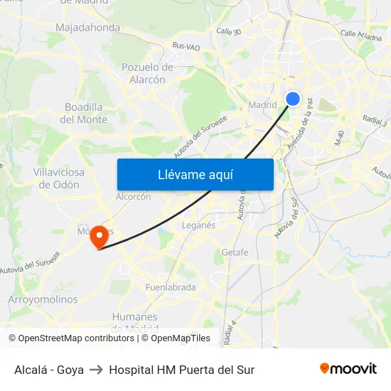 Alcalá - Goya to Hospital HM Puerta del Sur map