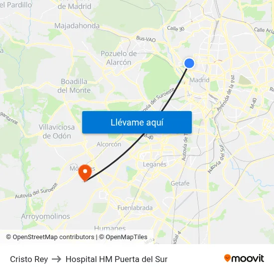 Cristo Rey to Hospital HM Puerta del Sur map