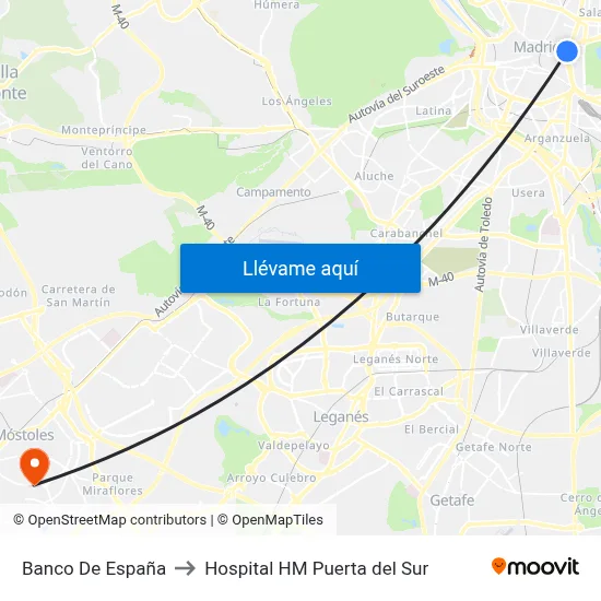 Banco De España to Hospital HM Puerta del Sur map