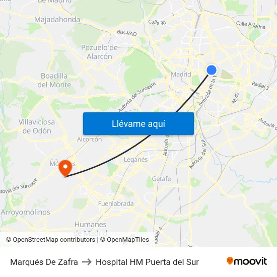 Marqués De Zafra to Hospital HM Puerta del Sur map