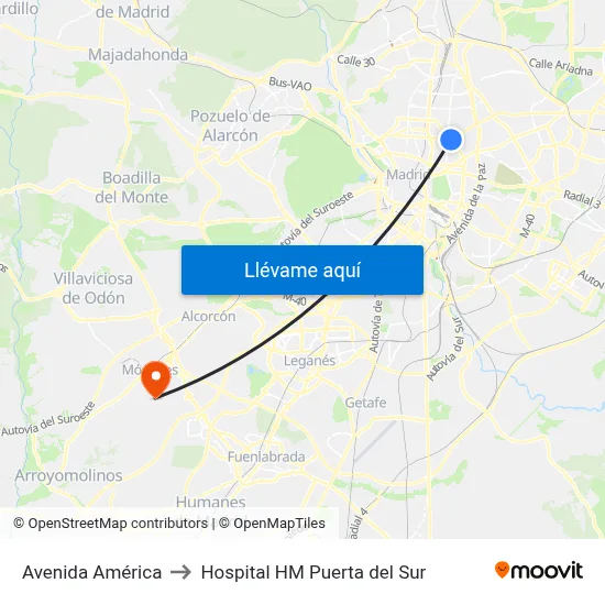 Avenida América to Hospital HM Puerta del Sur map