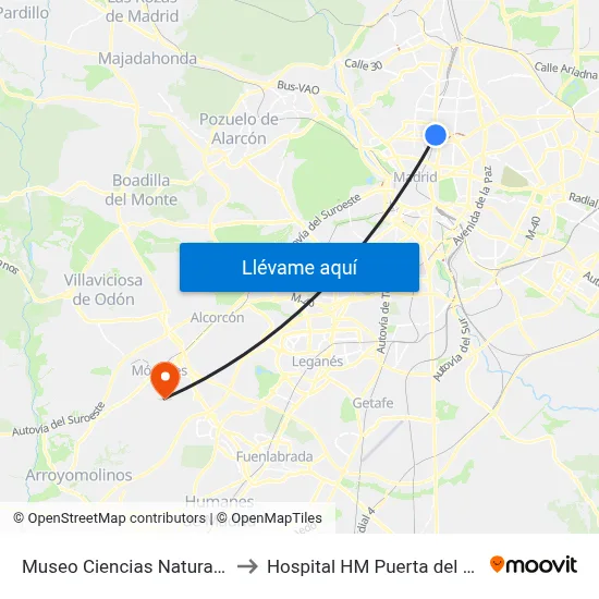 Museo Ciencias Naturales to Hospital HM Puerta del Sur map