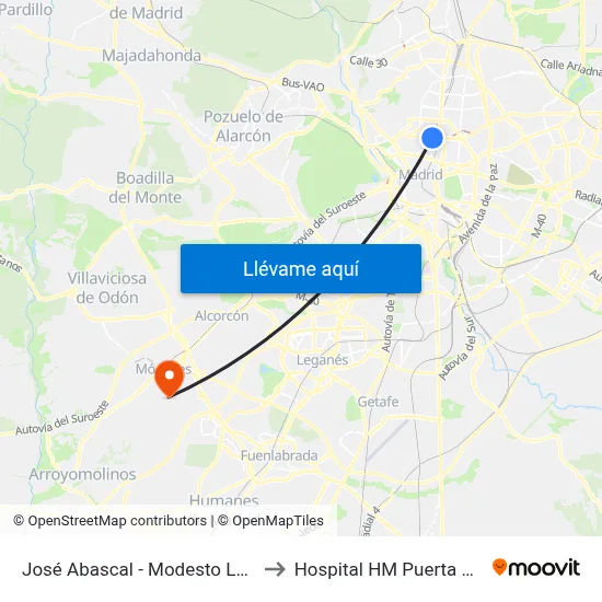 José Abascal - Modesto Lafuente to Hospital HM Puerta del Sur map