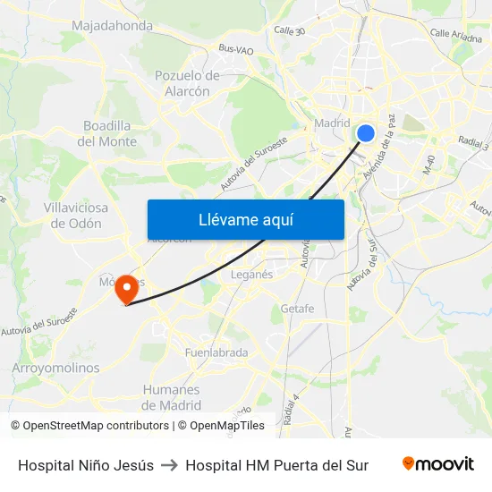 Hospital Niño Jesús to Hospital HM Puerta del Sur map