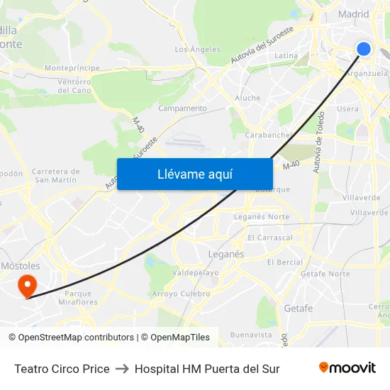 Teatro Circo Price to Hospital HM Puerta del Sur map
