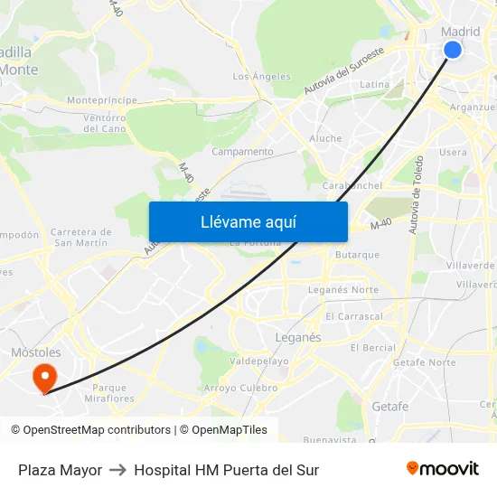 Plaza Mayor to Hospital HM Puerta del Sur map