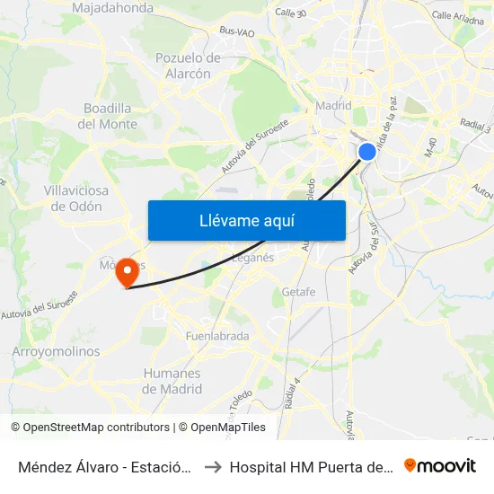 Méndez Álvaro - Estación Sur to Hospital HM Puerta del Sur map