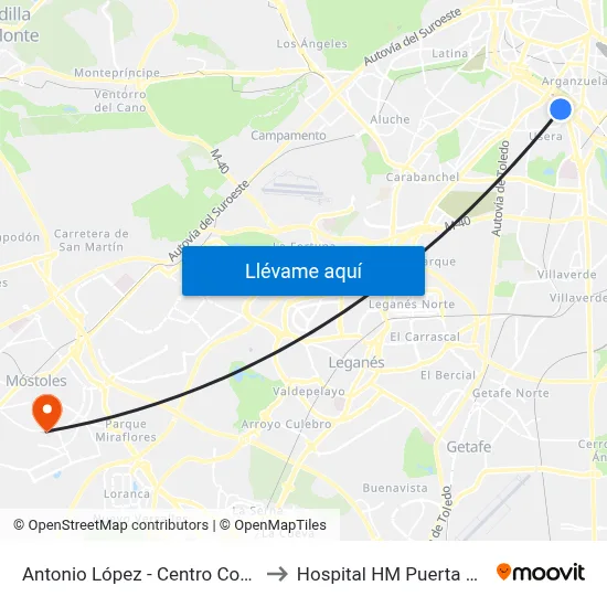 Antonio López - Centro Comercial to Hospital HM Puerta del Sur map