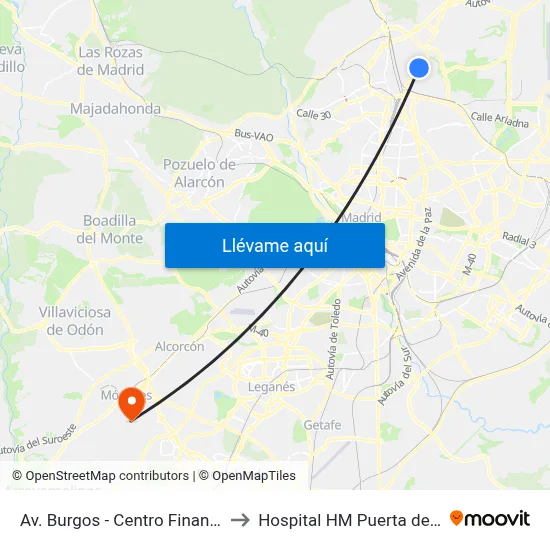 Av. Burgos - Centro Financiero to Hospital HM Puerta del Sur map