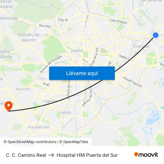 C. C. Camino Real to Hospital HM Puerta del Sur map