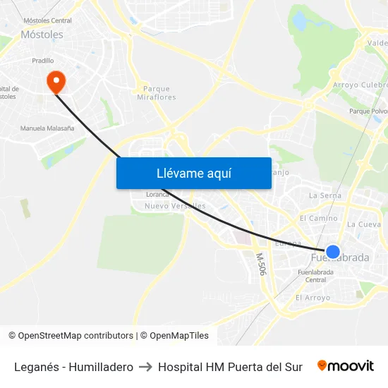 Leganés - Humilladero to Hospital HM Puerta del Sur map