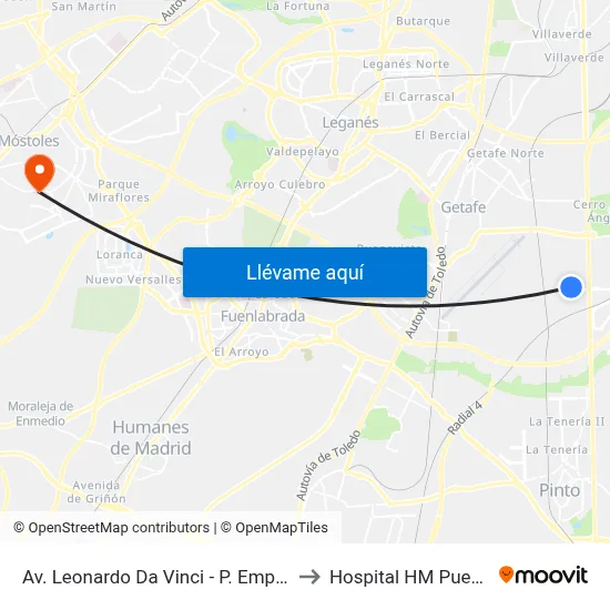 Av. Leonardo Da Vinci - P. Emp. La Carpetanía to Hospital HM Puerta del Sur map