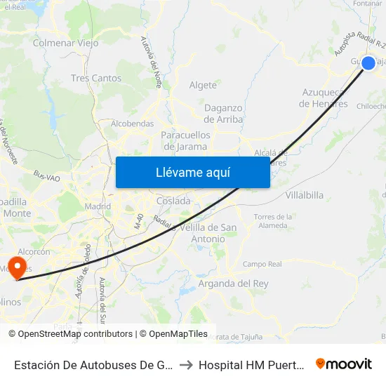 Estación De Autobuses De Guadalajara to Hospital HM Puerta del Sur map