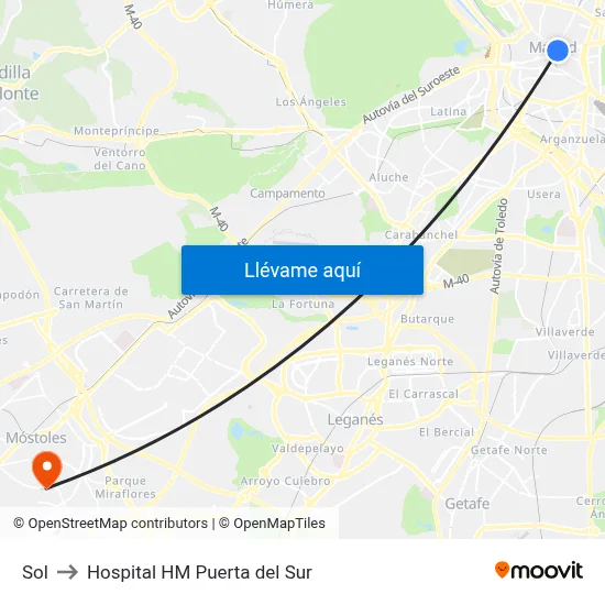 Sol to Hospital HM Puerta del Sur map