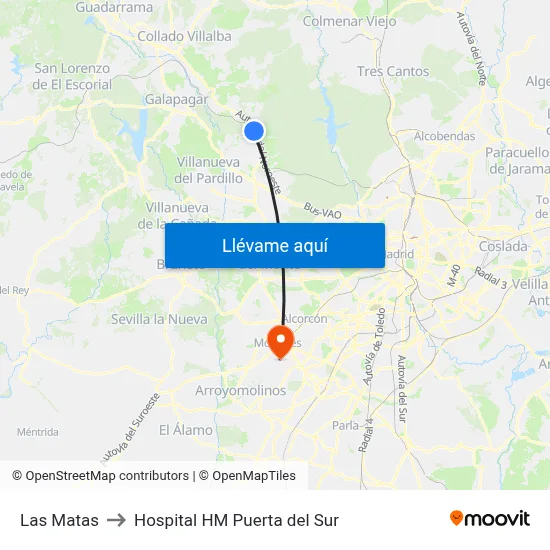 Las Matas to Hospital HM Puerta del Sur map