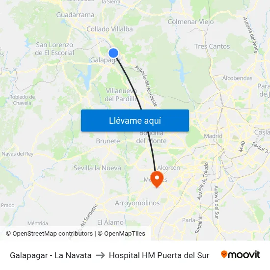 Galapagar - La Navata to Hospital HM Puerta del Sur map