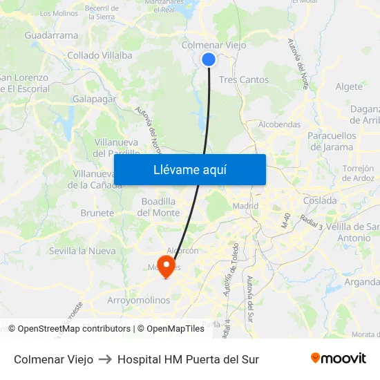 Colmenar Viejo to Hospital HM Puerta del Sur map