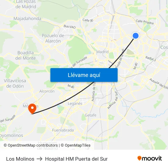 Los Molinos to Hospital HM Puerta del Sur map