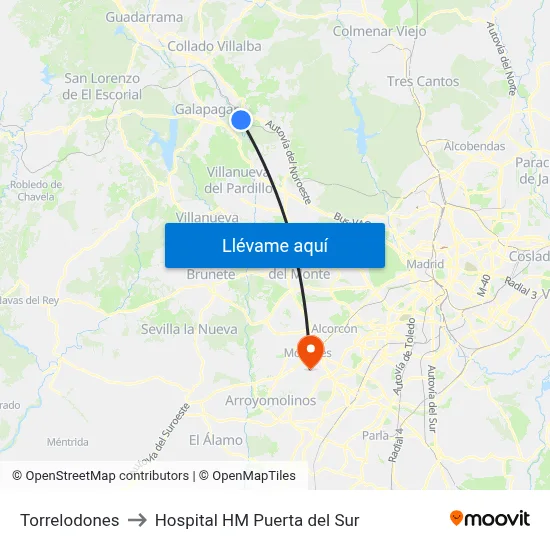 Torrelodones to Hospital HM Puerta del Sur map