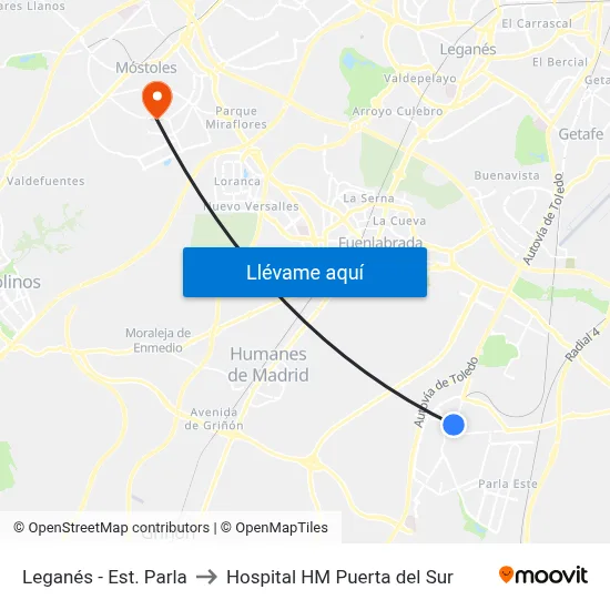 Leganés - Est. Parla to Hospital HM Puerta del Sur map