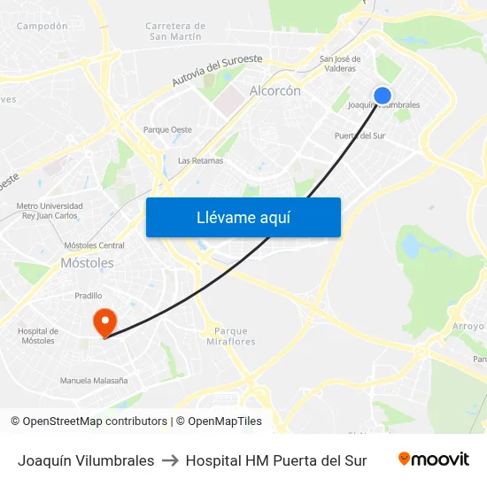 Joaquín Vilumbrales to Hospital HM Puerta del Sur map