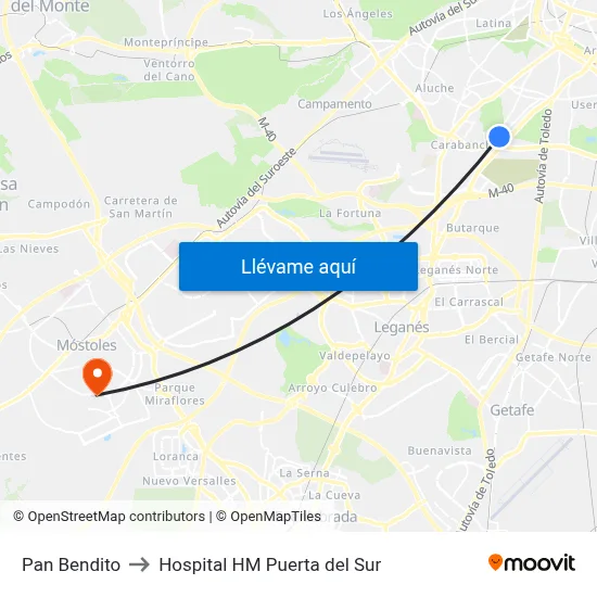 Pan Bendito to Hospital HM Puerta del Sur map
