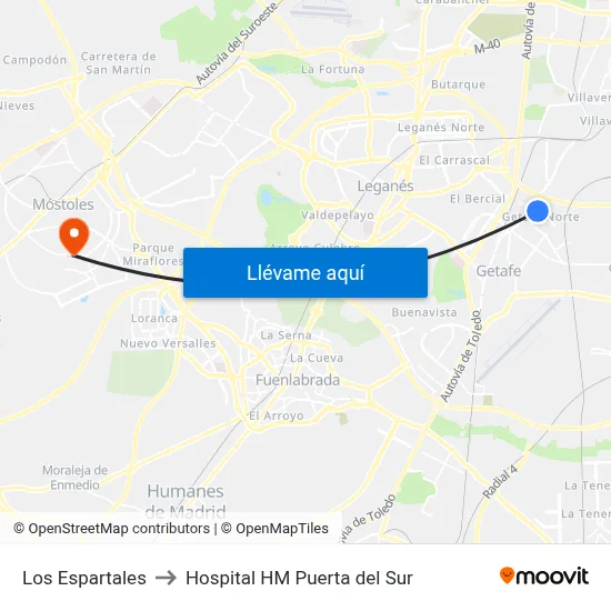 Los Espartales to Hospital HM Puerta del Sur map