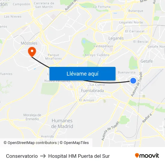 Conservatorio to Hospital HM Puerta del Sur map