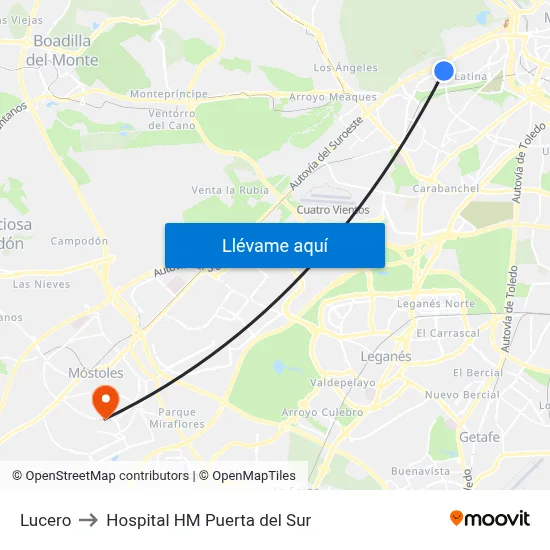 Lucero to Hospital HM Puerta del Sur map