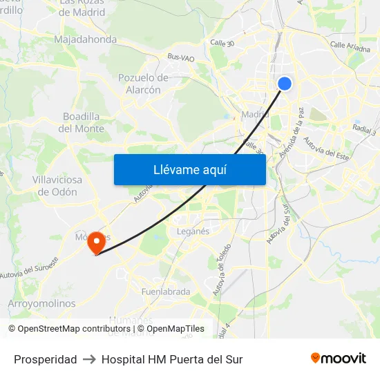 Prosperidad to Hospital HM Puerta del Sur map