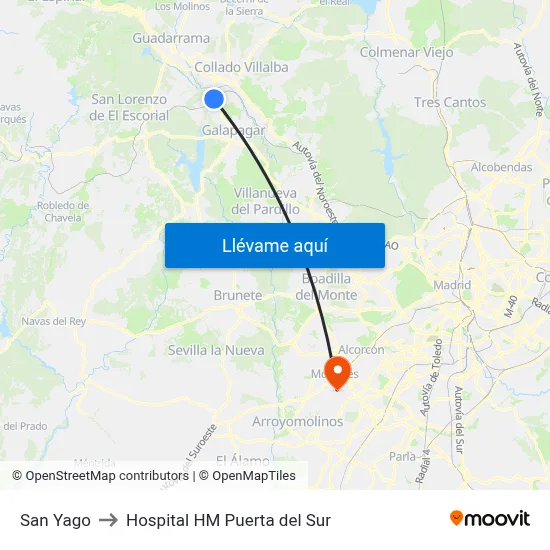 San Yago to Hospital HM Puerta del Sur map