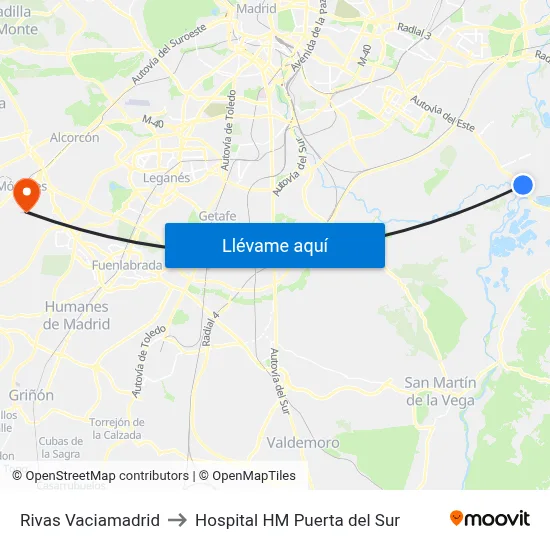 Rivas Vaciamadrid to Hospital HM Puerta del Sur map