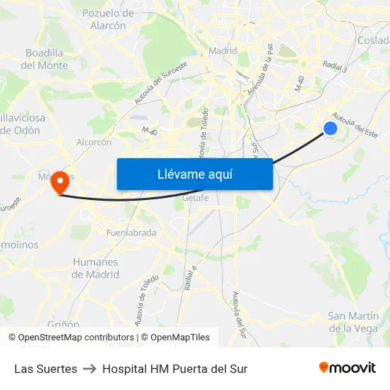 Las Suertes to Hospital HM Puerta del Sur map
