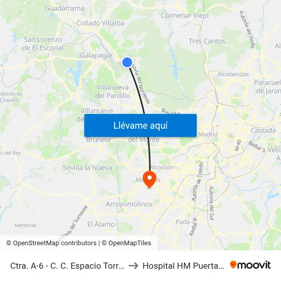 Ctra. A-6 - C. C. Espacio Torrelodones to Hospital HM Puerta del Sur map