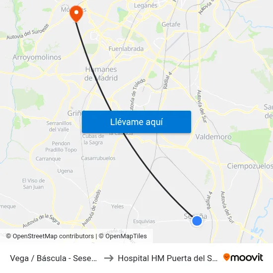Vega - Seseña (Báscula) to Hospital HM Puerta del Sur map