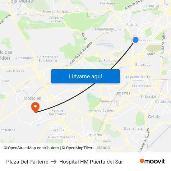 Plaza Del Parterre to Hospital HM Puerta del Sur map