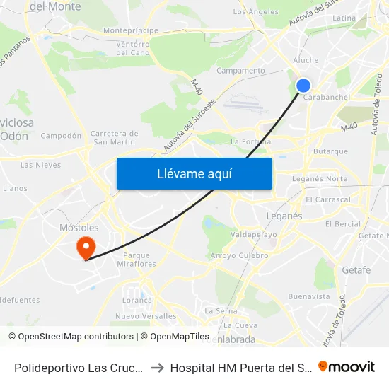 Polideportivo Las Cruces to Hospital HM Puerta del Sur map